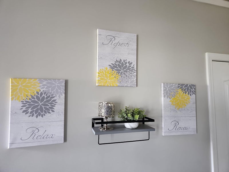 Zlove Yellow and Grey Bathroom Decor, Dahlia Flower Pictures Wall Art - Relax Refresh Renew Bathroom Pictures Wall Decor, 12"X16", 3Pcs - Image 2